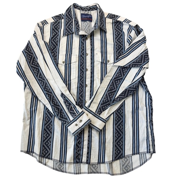 Wrangler Other - Wrangler X-Long Tails Vintage Button Up Shirt 18-36 Aztec Stripe Western Cowboy